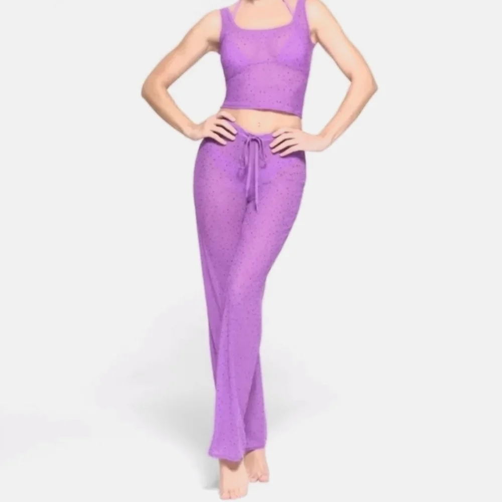 NWT Skims Mesh Rhinestone Embelished Sheer Wide Leg Swim Cover Evening Pants